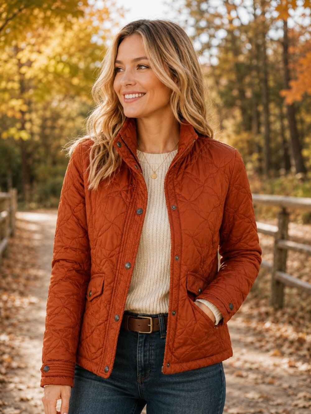 Lands' End Quilted Lightweight Jacket - Burnt Orange